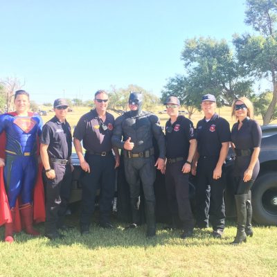 Lubbock batman and superman with local first responders