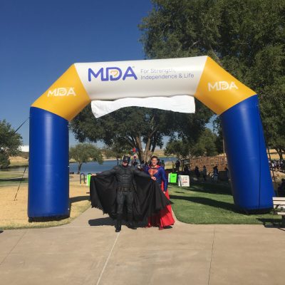 Lubbock Batman and Superman at Team Luke walk