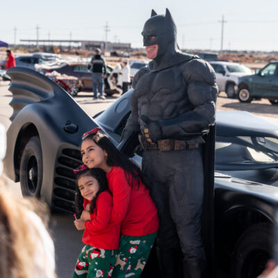 Lubbock Batman at A Plus Super Storage for Santa's Pajama Party!