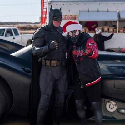 Lubbock Batman at A Plus Super Storage for Santa's Pajama Party!