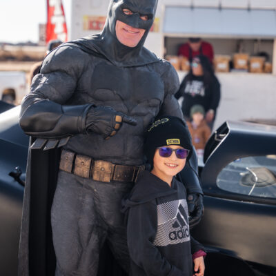 Lubbock Batman at A Plus Super Storage for Santa's Pajama Party!