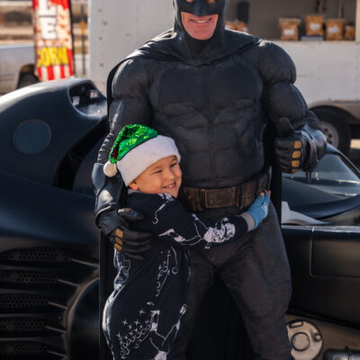 Lubbock Batman at A Plus Super Storage for Santa's Pajama Party!